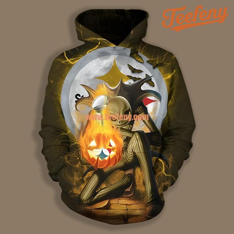 Pittsburgh Steelers Jack Skellington Yellow Design 3D Hoodie