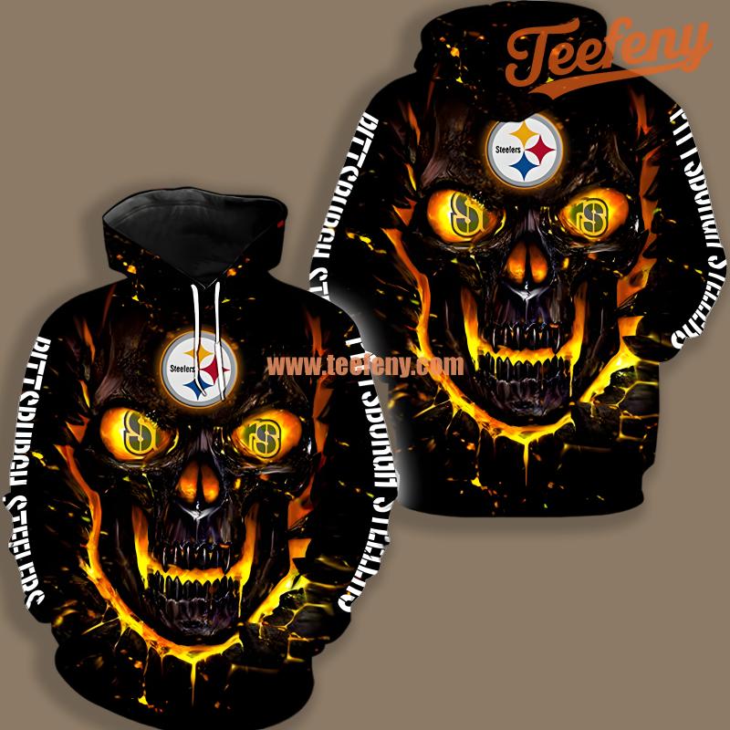 Pittsburgh Steelers Lava Skull Yellow Black Design 3D Hoodie