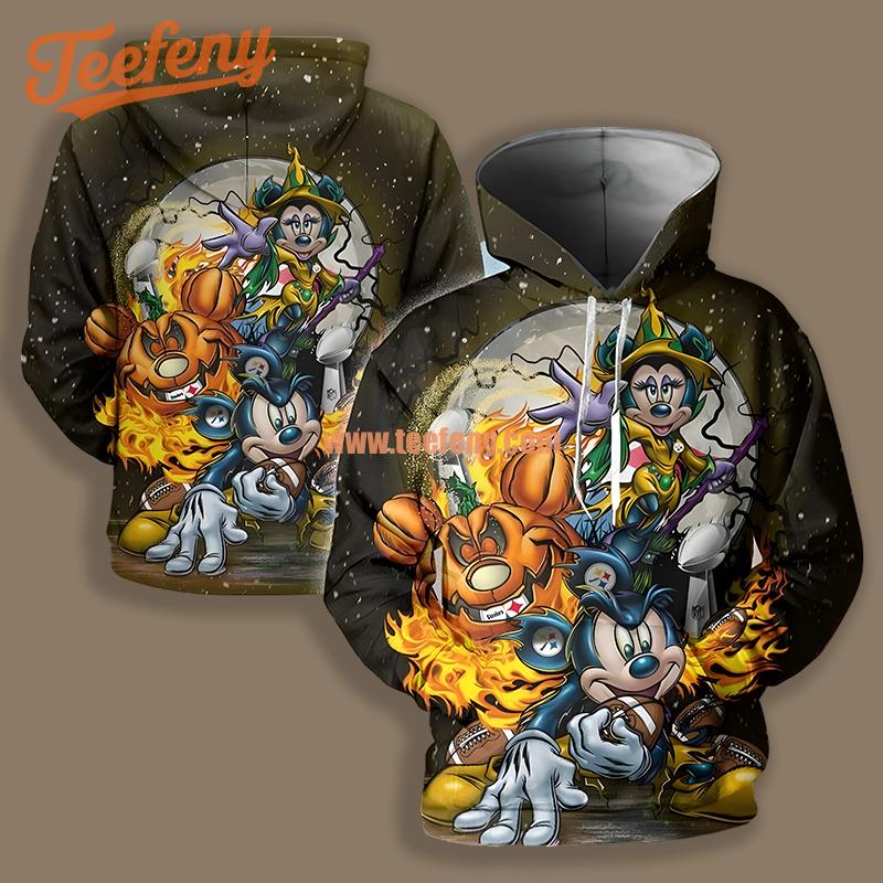 Pittsburgh Steelers Mickey Mouse Disney Yellow Grey Mens 3D Hoodie