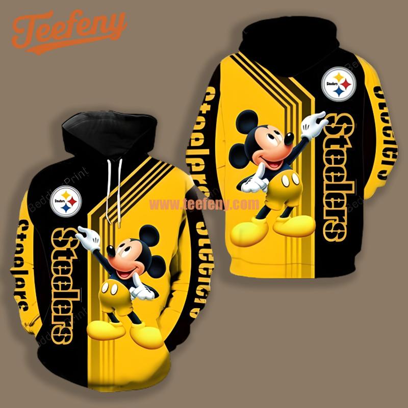 Pittsburgh Steelers Mickey Mouse Yellow Black Boys 3D Hoodie