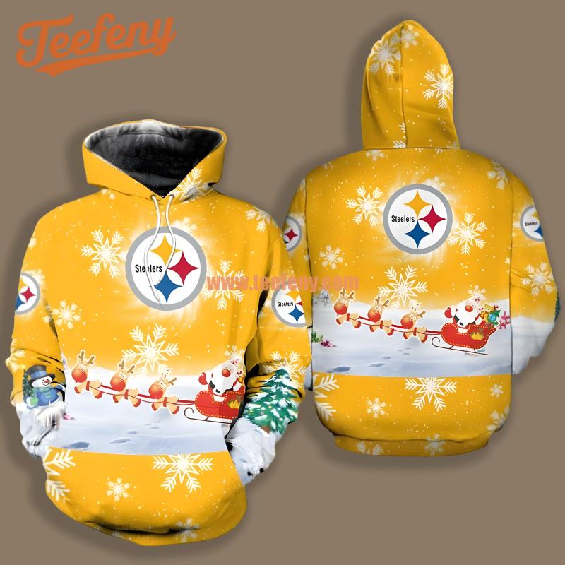 Pittsburgh Steelers Santa Coming Yellow White 3D Hoodie For Sale