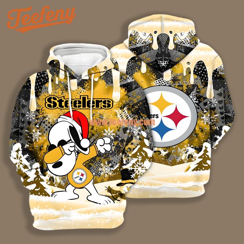 Pittsburgh Steelers Santa Snoopy Christmas Yellow Grey Design 3D Hoodie