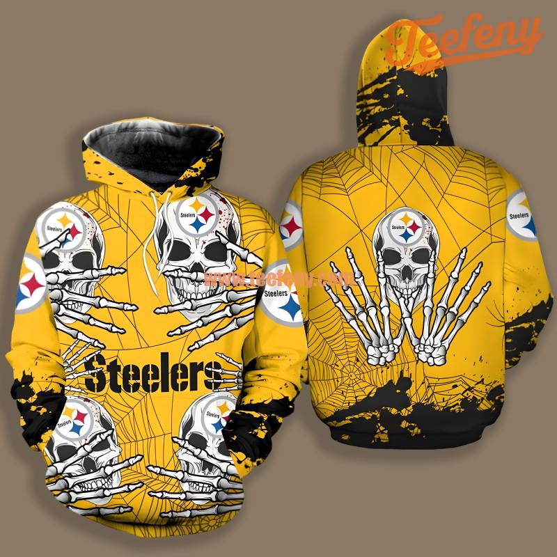 Pittsburgh Steelers Skull Halloween Yellow Black Graphic 3D Hoodie