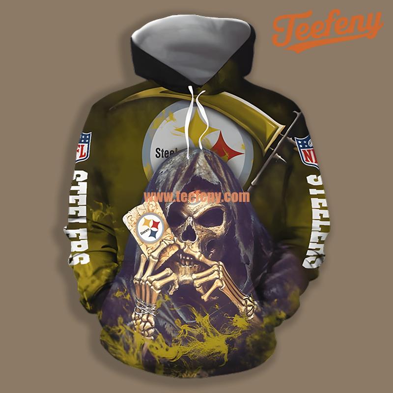 Pittsburgh Steelers Skull Yellow Black Unisex 3D Hoodie
