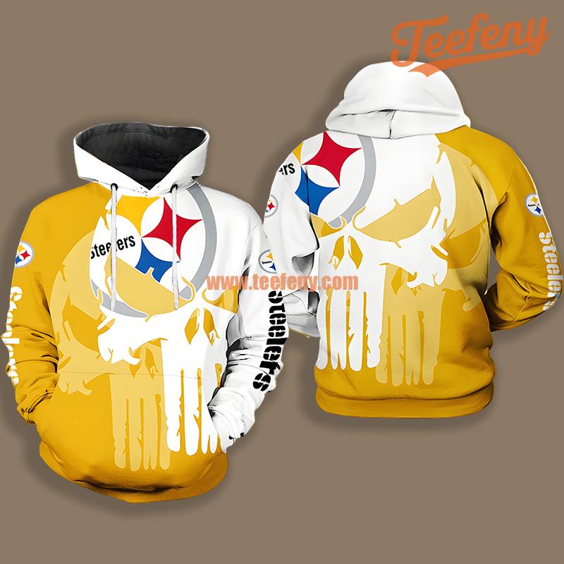 Pittsburgh Steelers Skull Yellow White Novelty 3D Hoodie