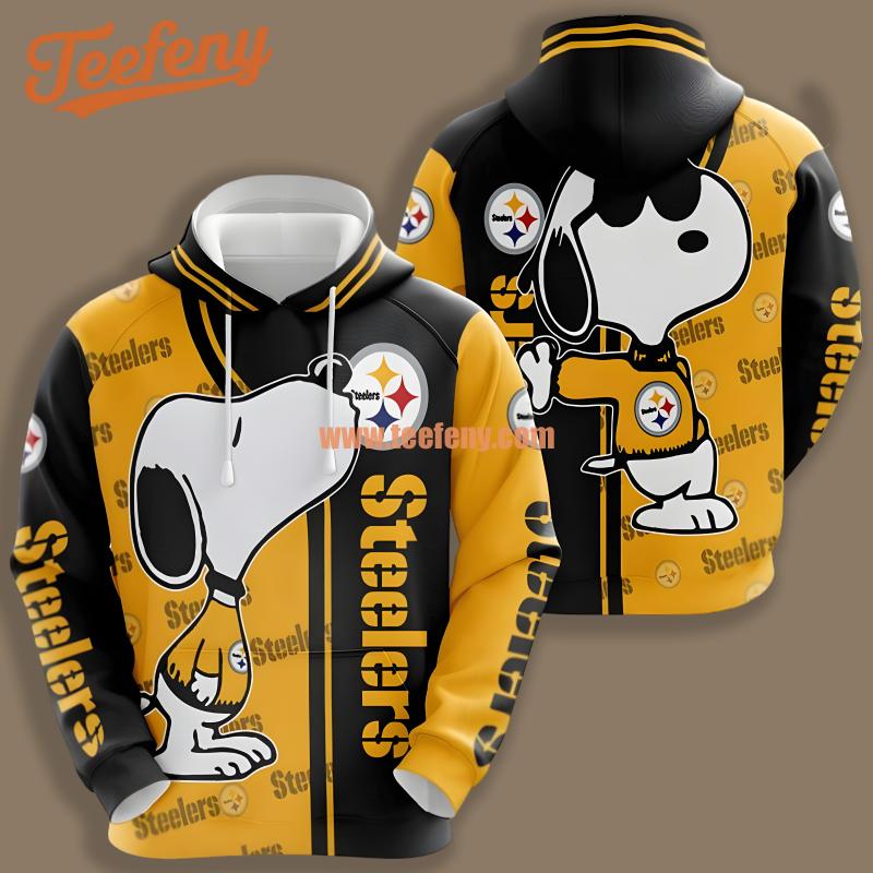 Pittsburgh Steelers Snoopy Christmas Yellow Black Pattern 3D Hoodie