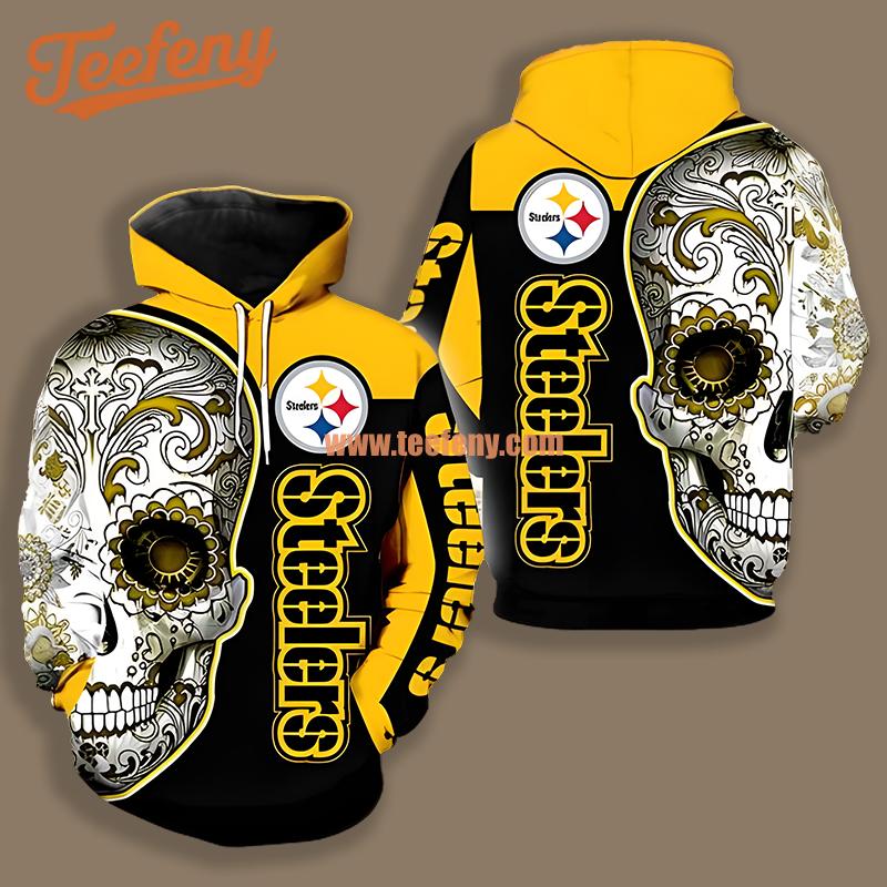Pittsburgh Steelers Tribal Skull Yellow Black Unisex 3D Hoodie
