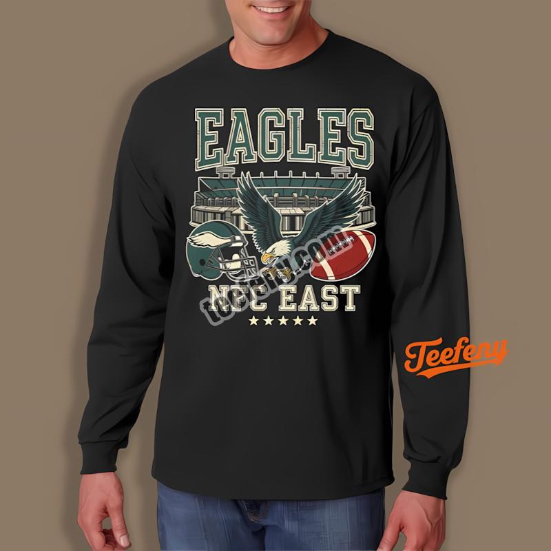 Retro Philadelphia Eagles Helmet And Stadium Graphic Nfc East Long Sleeve Retro Philadelphia Eagles Helmet And Stadium Graphic Nfc East Long Sleeve