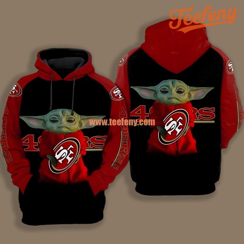 San Francisco 49Ers Baby Yoda Red Black Zip Up 3D Hoodie