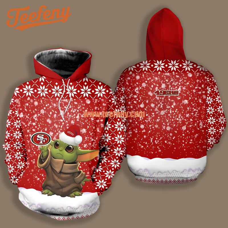 San Francisco 49Ers Christmas Baby Yoda White Red Youth 3D Hoodie