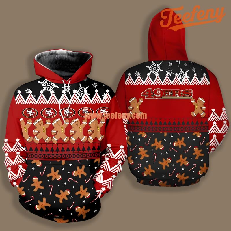San Francisco 49Ers Christmas Gingerbread Black Red Pullover 3D Hoodie