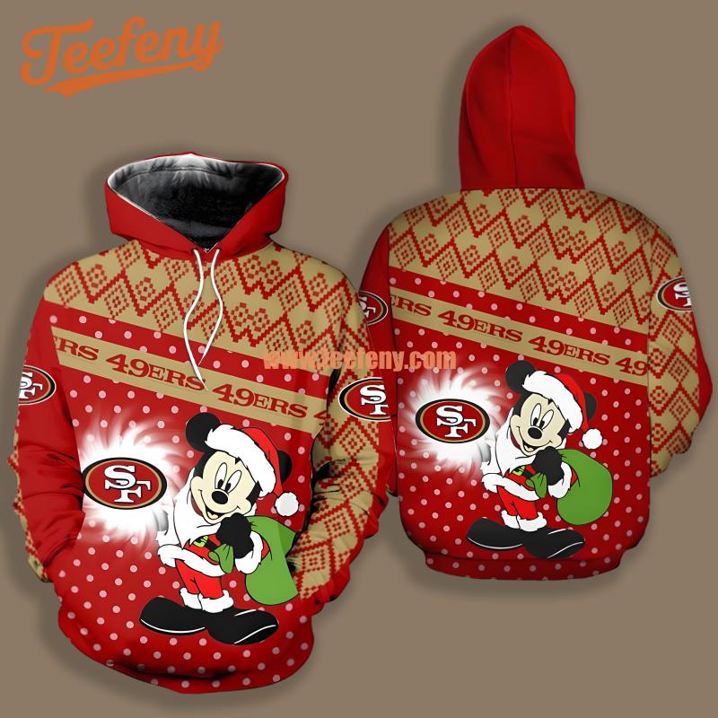 San Francisco 49Ers Christmas Mickey Mouse White Red Printed 3D Hoodie