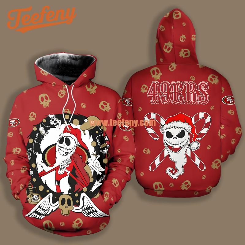 San Francisco 49Ers Christmas Santa Jack Skellington Red Design 3D Hoodie