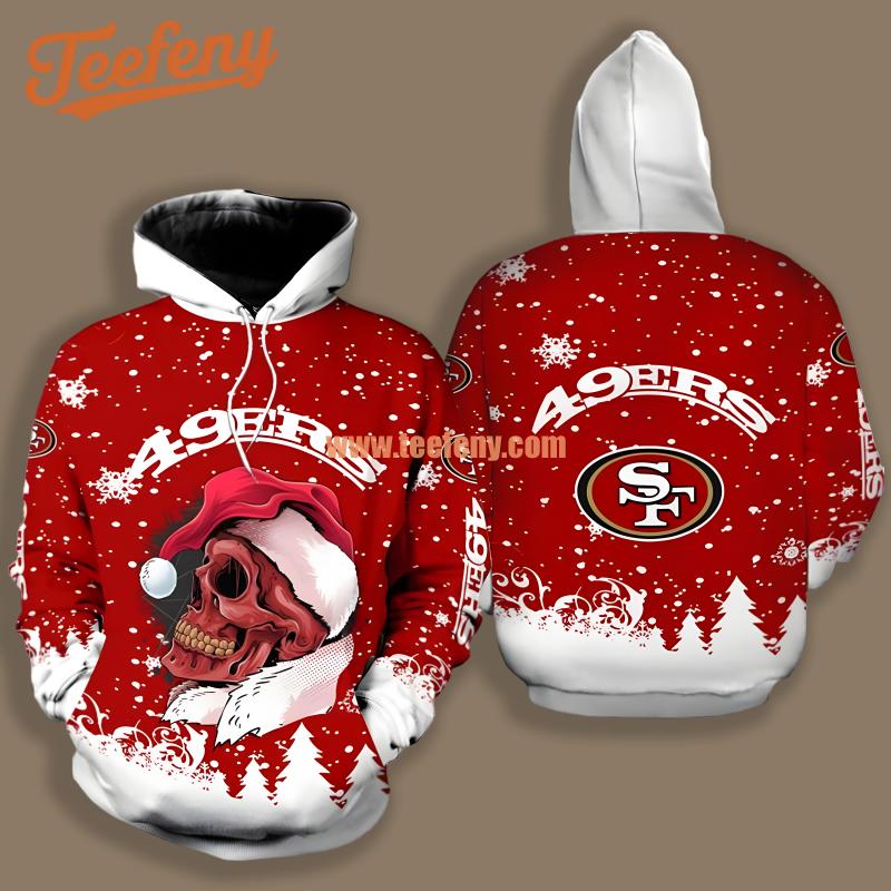 San Francisco 49Ers Christmas Santa Skull White Red Printed 3D Hoodie