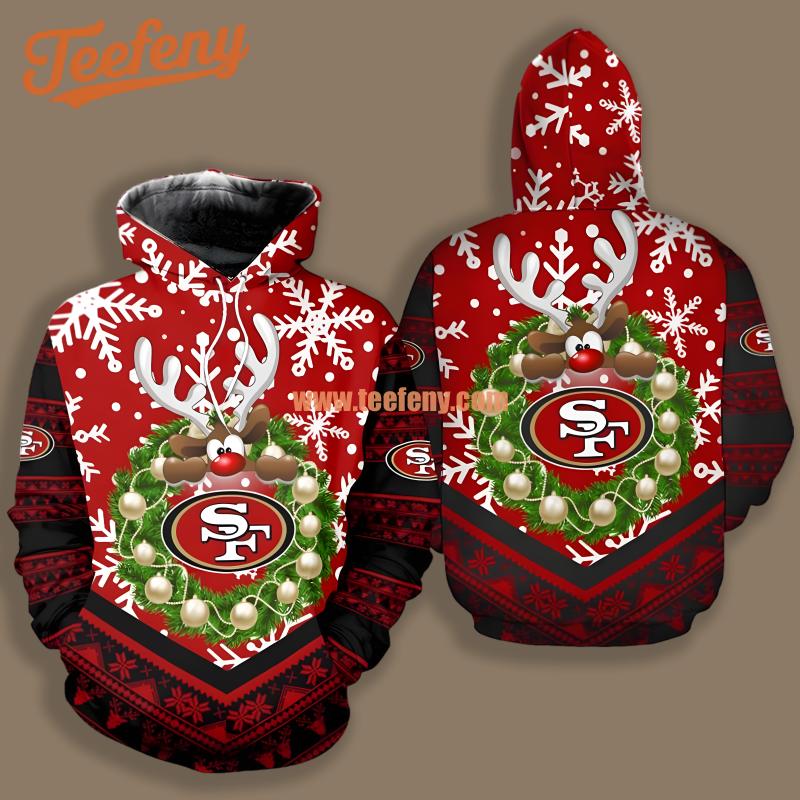 San Francisco 49Ers Christmas Wreath Reindeer Red Printed 3D Hoodie