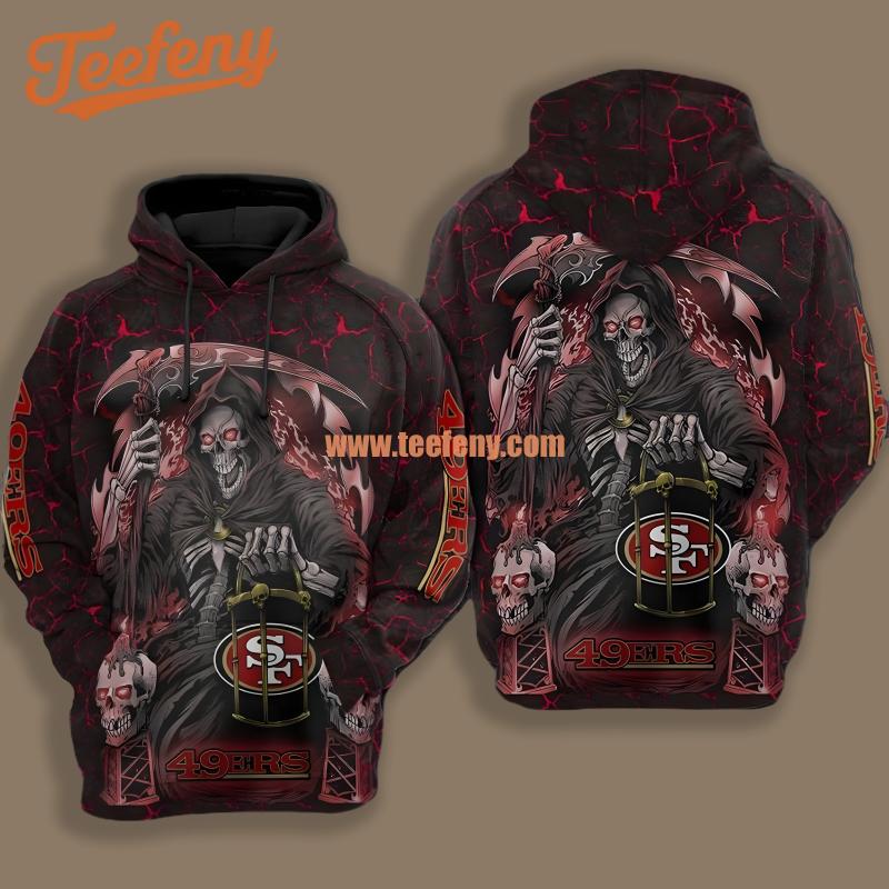 San Francisco 49Ers Death Reaper Black Red Puff Print 3D Hoodie