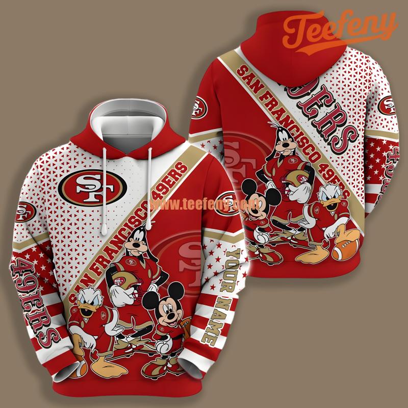 San Francisco 49Ers Donald Duck Goofy Mickey Red 3D Youth Hoodie