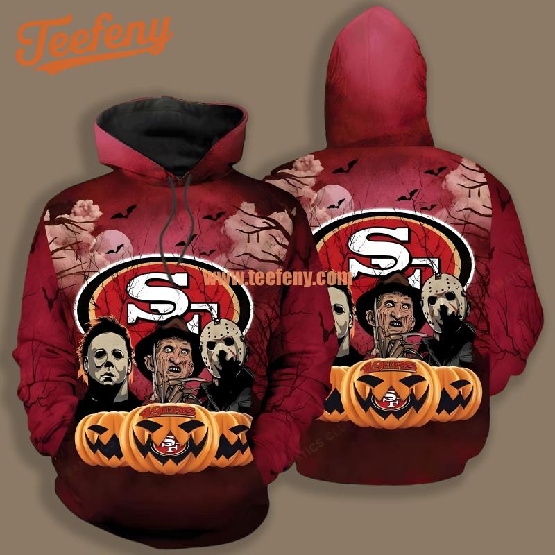 San Francisco 49Ers Freddy Krueger Michael Myers Halloween Red Graphic 3D Hoodie