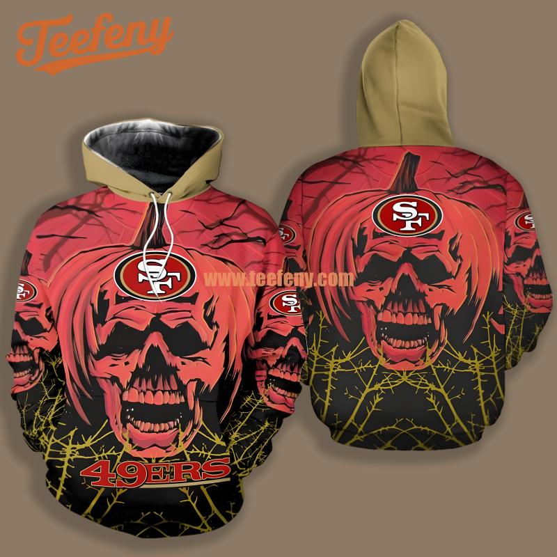 San Francisco 49Ers Halloween Pumpkin Skull Black Red Illusion 3D Hoodie
