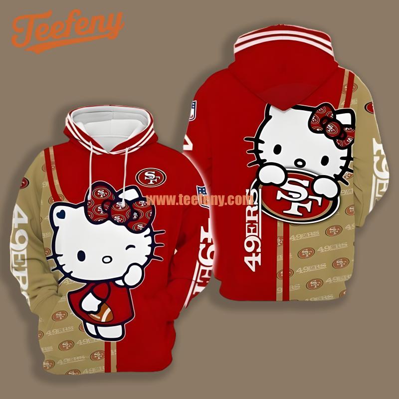 San Francisco 49Ers Hello Kitty White Red Printed 3D Hoodie