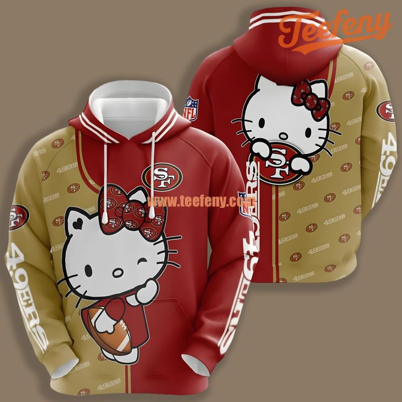 San Francisco 49Ers Hello Kitty Yellow Red Youth 3D Hoodie