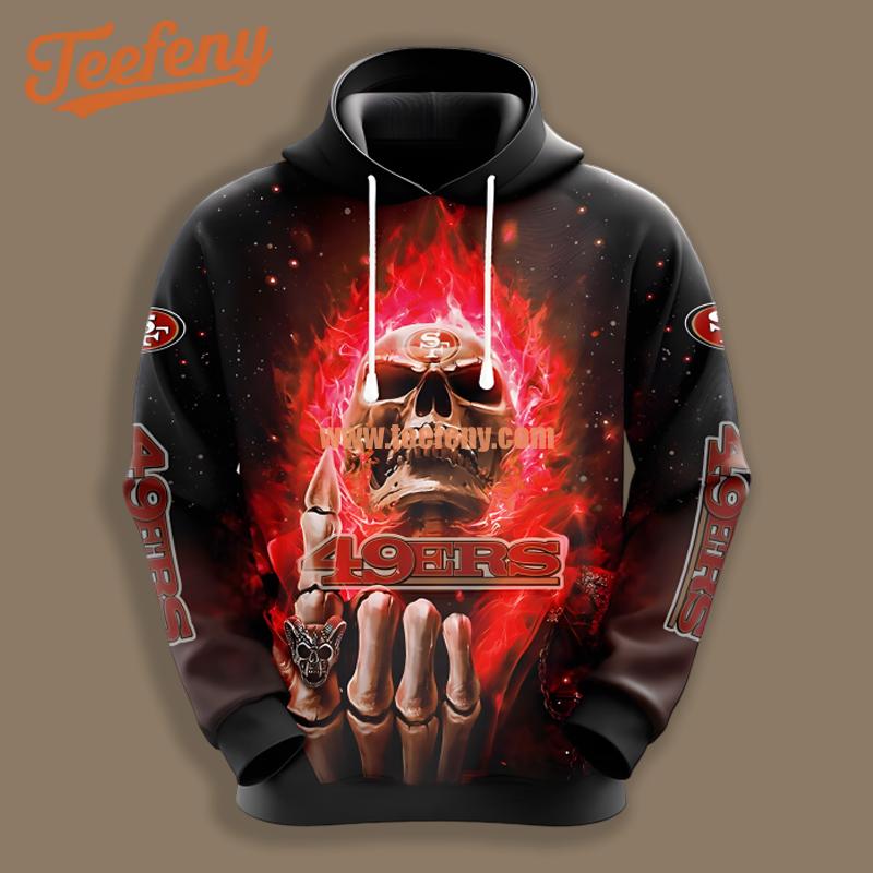San Francisco 49Ers Hot Skull Black Red 3D Hoodie