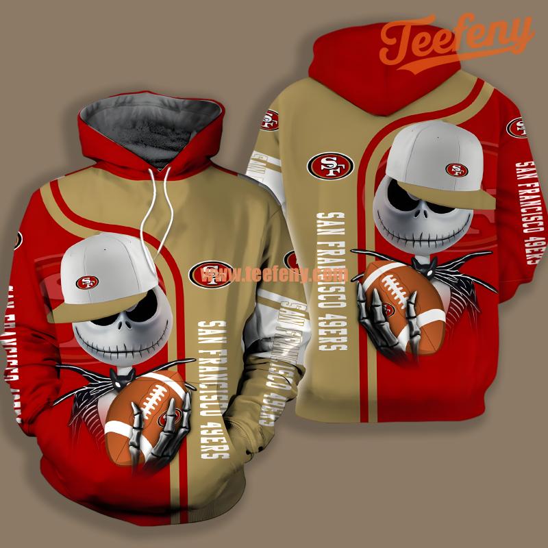 San Francisco 49Ers Jack Skellington Halloween Yellow Red Pullover 3D Hoodie