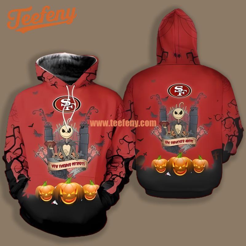 San Francisco 49Ers Jack Skellington Pumpkin Halloween Black Red 3D Hoodie