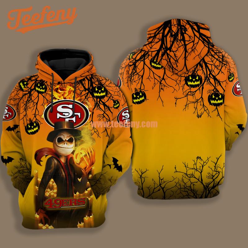San Francisco 49Ers Jack Skellington Pumpkin Halloween Yellow Youth 3D Hoodie