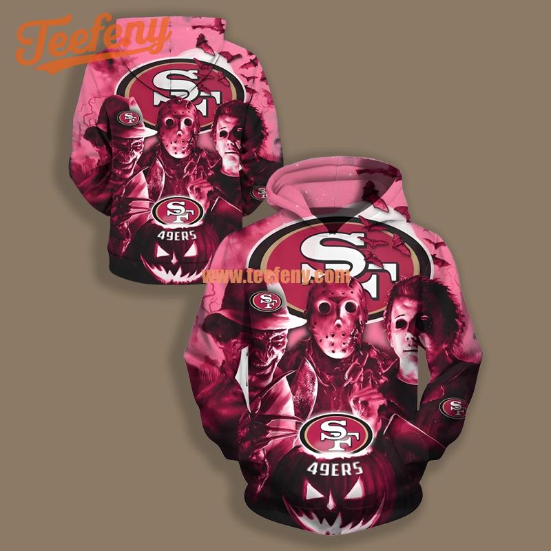 San Francisco 49Ers Jason Michael Myers Halloween Black Pink Zip Up 3D Hoodie