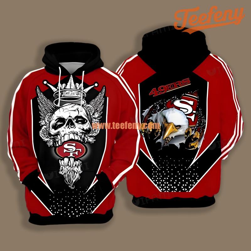 San Francisco 49Ers King Skull Eagle Black Red Printed 3D Hoodie
