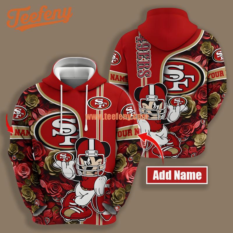 San Francisco 49Ers Mickey Mouse Flower Red 3D Unisex Hoodie