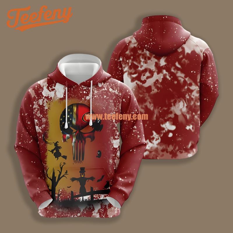 San Francisco 49Ers Punisher Skull American Flag Halloween White Red 3D Hoodie