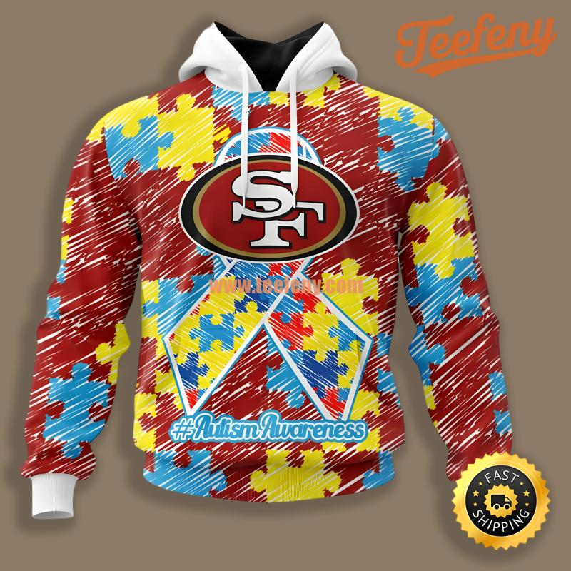 San Francisco 49Ers Puzzle Ribbon Autism Awareness Red Art 3D Hoodie