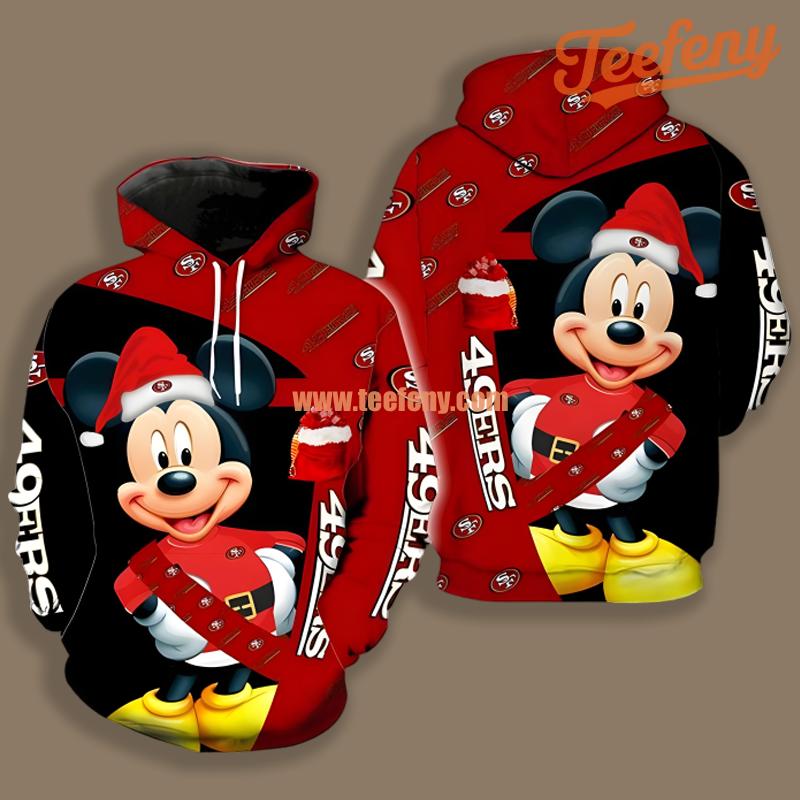 San Francisco 49Ers Santa Mickey Christmas Jack Skellington Blue Realistic 3D Hoodie