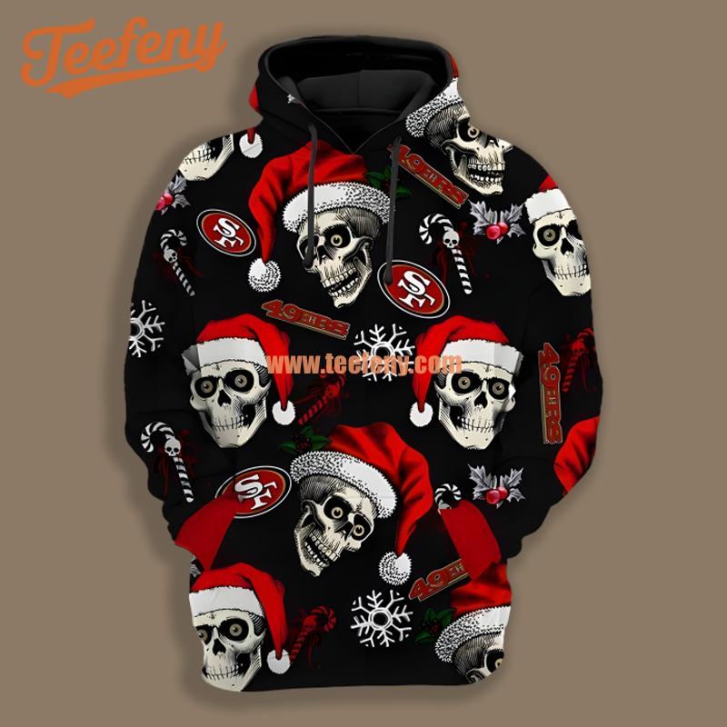 San Francisco 49Ers Santa Skull Black Red 3D Hoodie