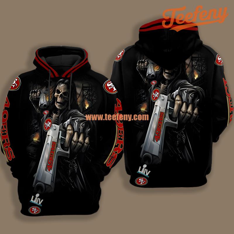 San Francisco 49Ers Skull Black Red Youth 3D Hoodie