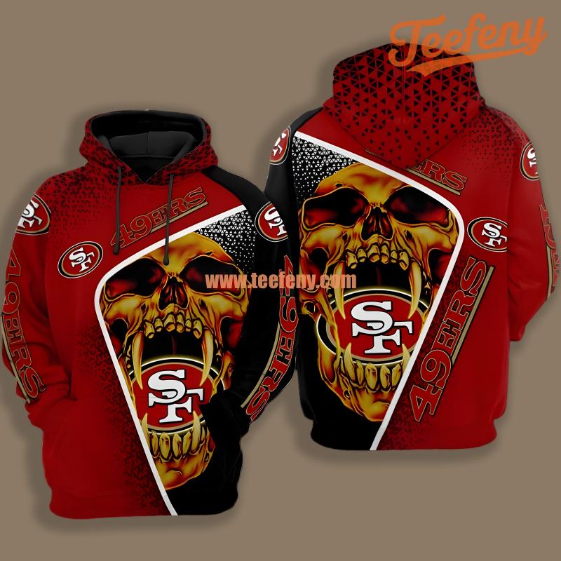 San Francisco 49Ers Skull Fangs Red Black Jacket 3D Hoodie
