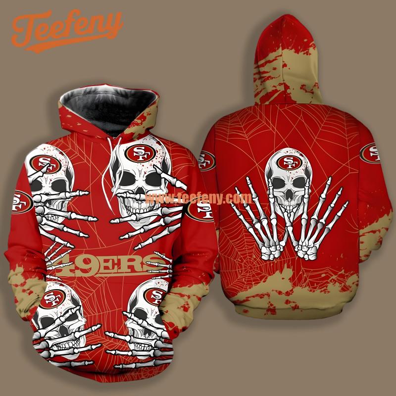 San Francisco 49Ers Skull Halloween Yellow Red Youth 3D Hoodie