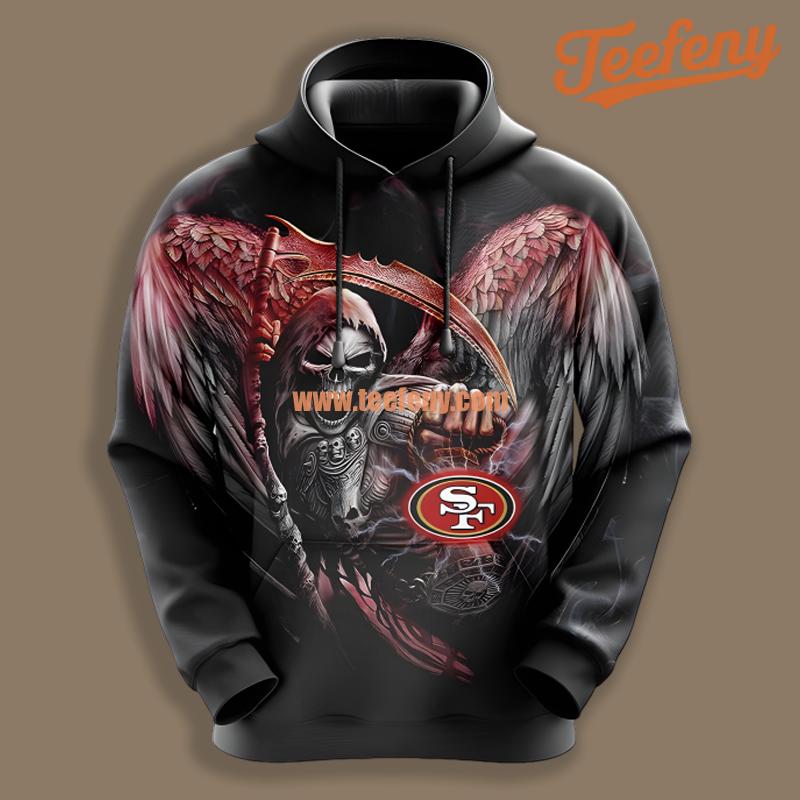 San Francisco 49Ers Skull Spreads Black Red Puff Print 3D Hoodie