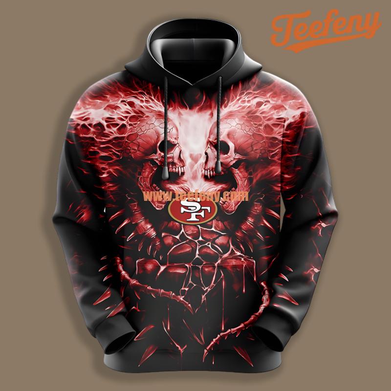 San Francisco 49Ers Skull Unleash Black Red Printing 3D Hoodie