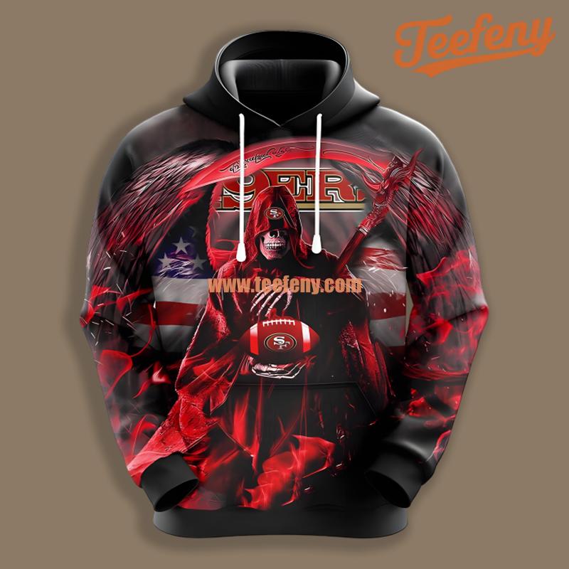San Francisco 49Ers Skull Uprising Black Red Pattern 3D Hoodie
