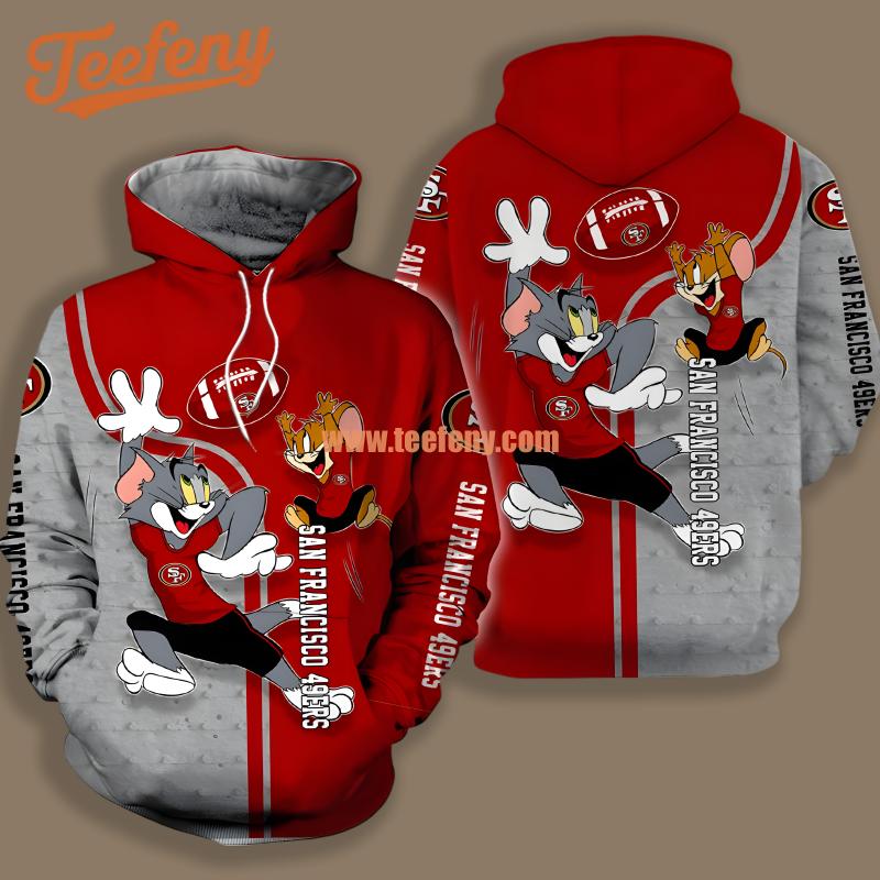 San Francisco 49Ers Tom And Jerry Grey Red Printed 3D Hoodie