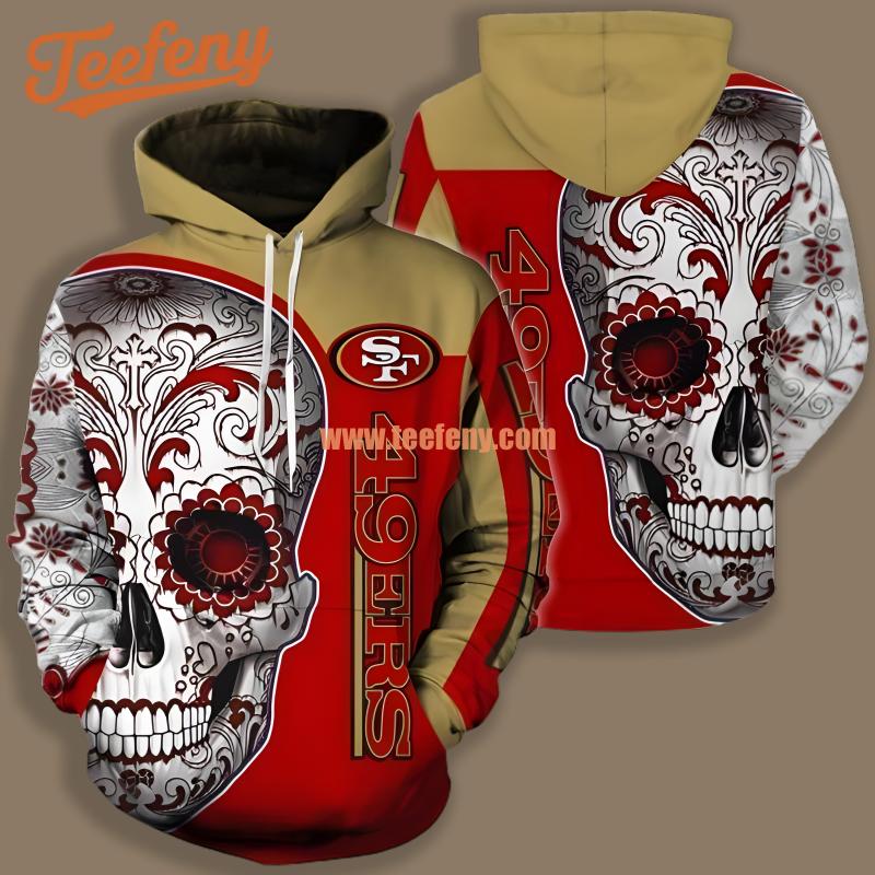 San Francisco 49Ers Tribal Skull White Red Puff Print 3D Hoodie