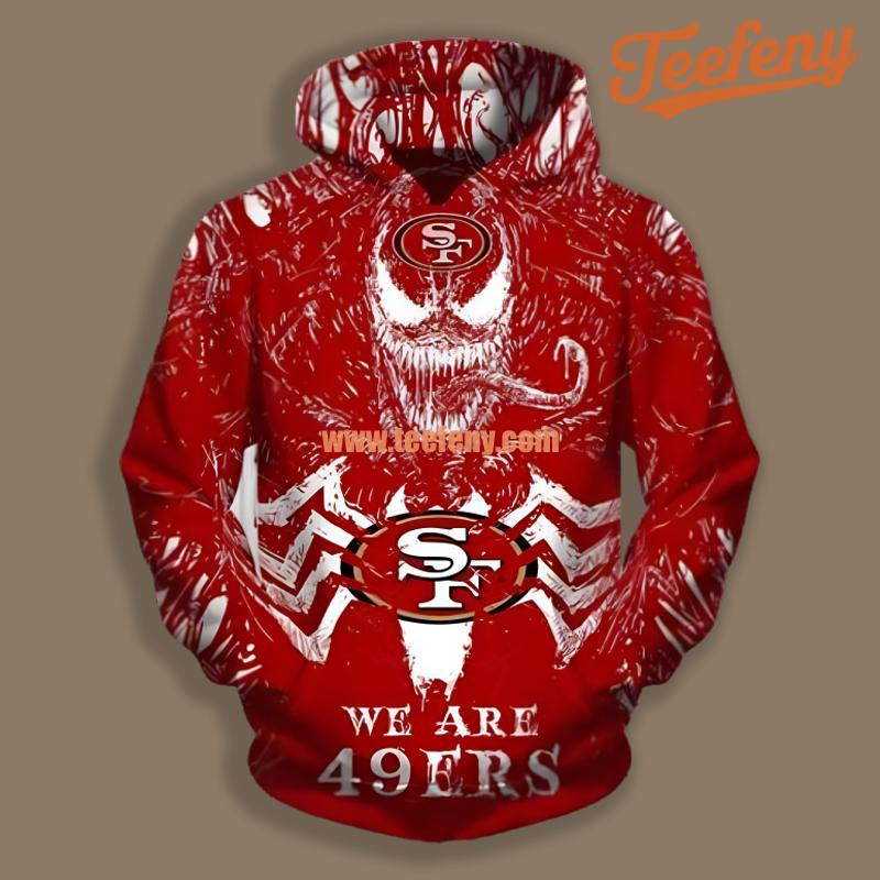 San Francisco 49Ers Venom Halloween White Red 3D Hoodie