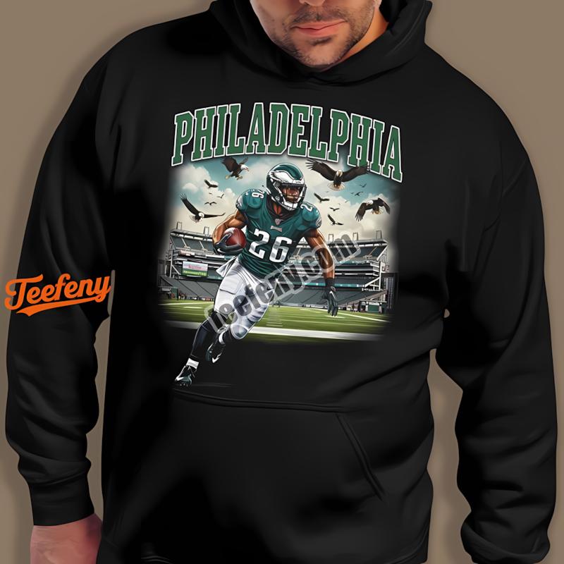 Saquon Barkley Philadelphia Eagles Football Action With Stadium Hoodie Saquon Barkley Philadelphia Eagles Football Action With Stadium Hoodie