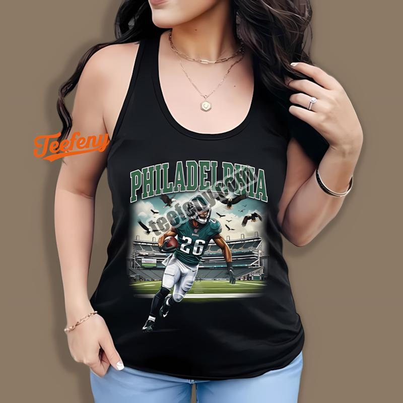 Saquon Barkley Philadelphia Eagles Football Action With Stadium Tanktop Saquon Barkley Philadelphia Eagles Football Action With Stadium Tanktop