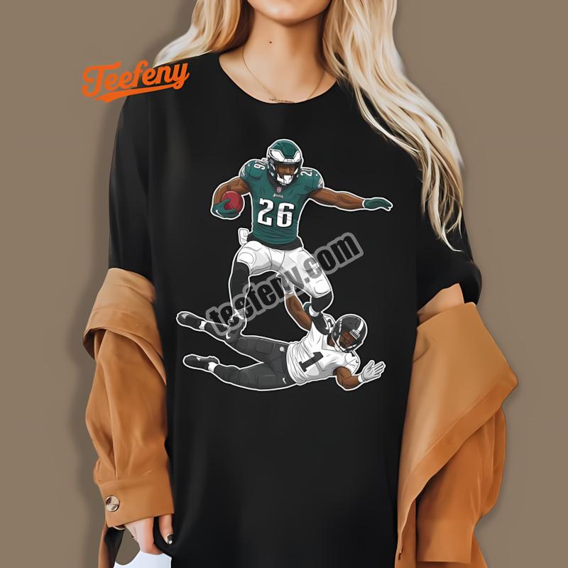 Saquon Barkley Philadelphia Eagles Hurdle Over Opponent Action Shirt