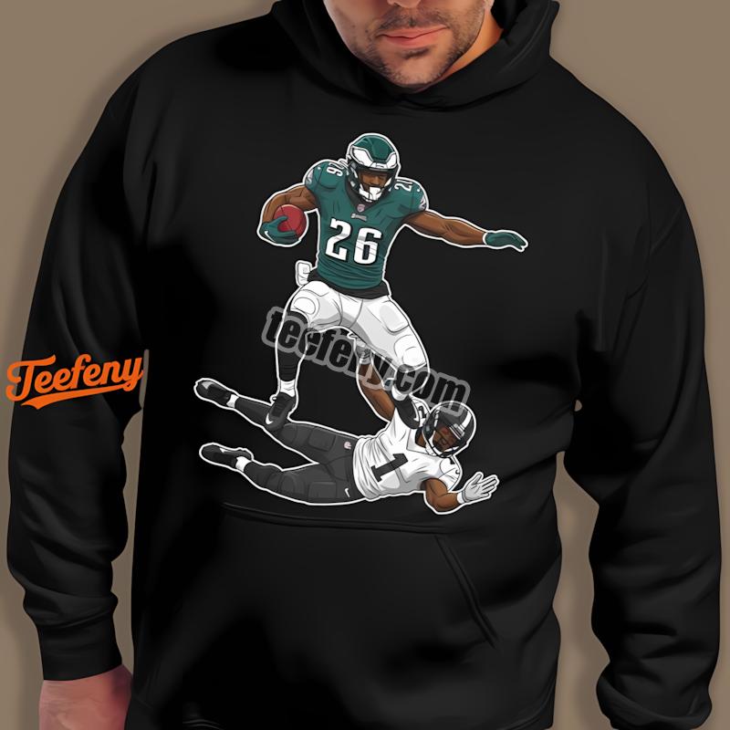 Saquon Barkley Philadelphia Eagles Hurdle Over Opponent Action Hoodie Saquon Barkley Philadelphia Eagles Hurdle Over Opponent Action Hoodie
