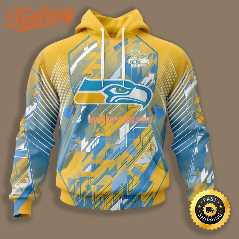 Seattle Seahawks Childhood Cancers Yellow Blue Cool 3D Hoodie